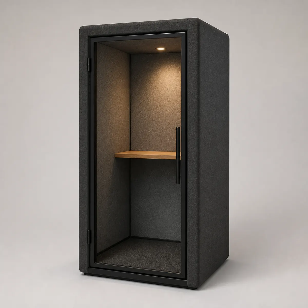 Plan-symbol acoustic phone booth, shown as a photorealistic visual reference