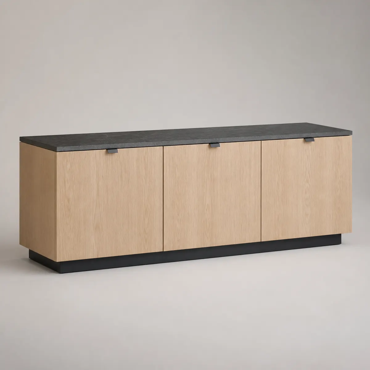 Low oak credenza, shown as a photorealistic visual reference