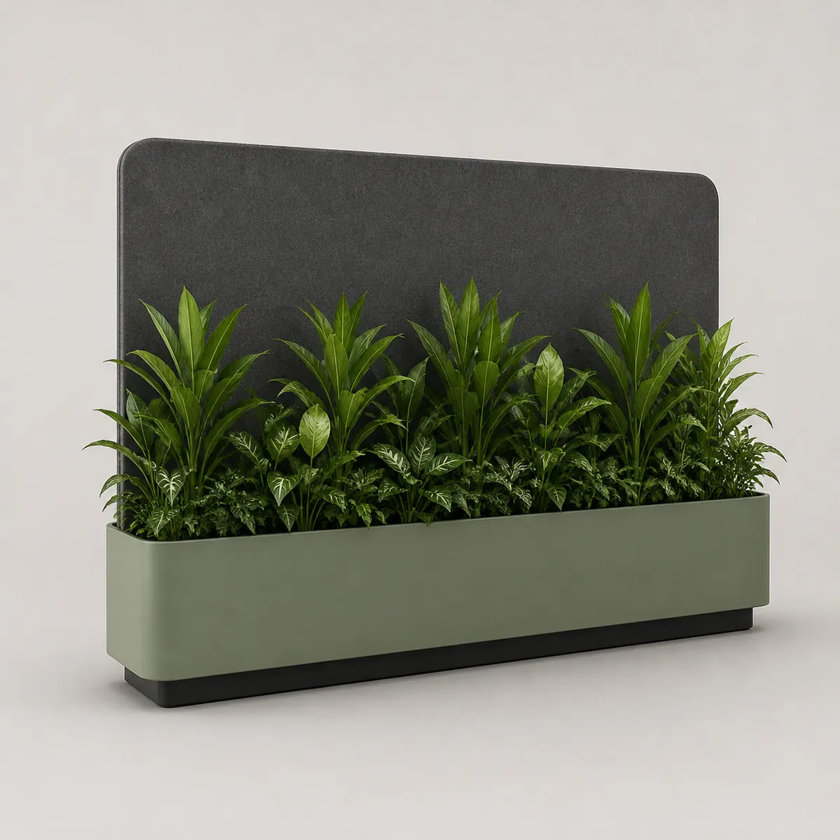 Planted acoustic divider, shown as a photorealistic visual reference