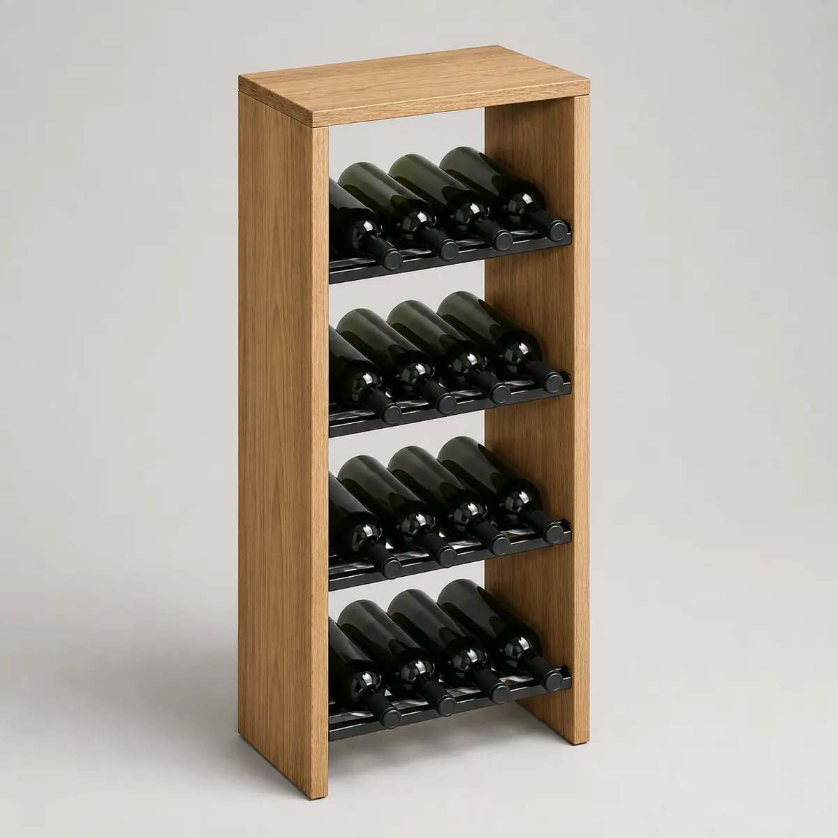 Sixteen-bottle wine rack, shown as a photorealistic visual reference