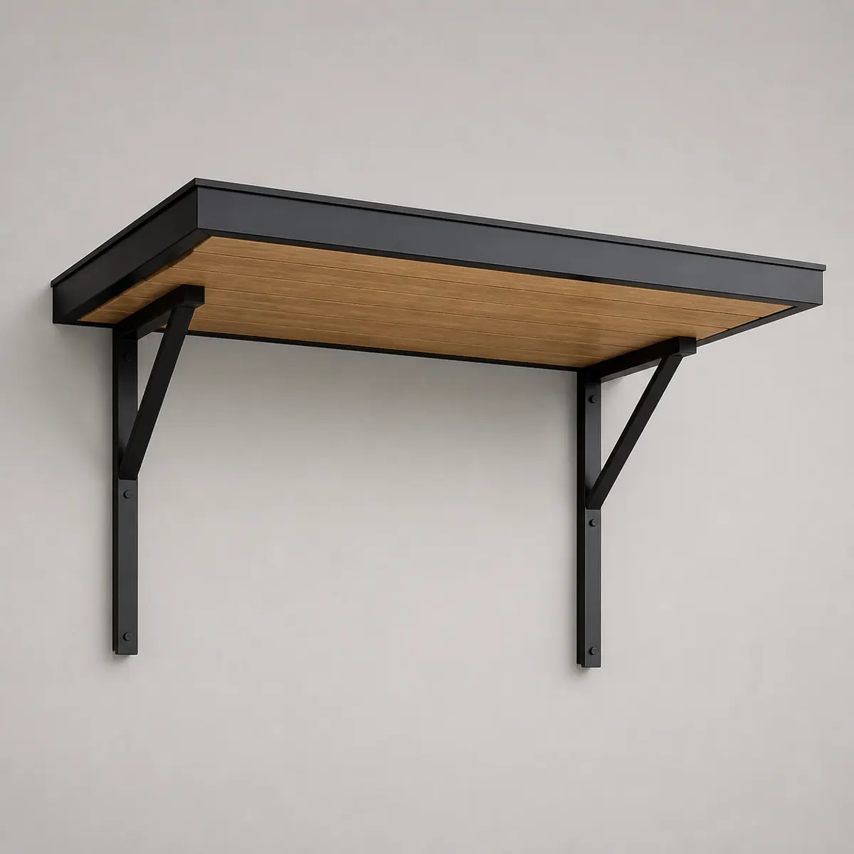 Steel and oak entrance canopy, shown as a photorealistic visual reference