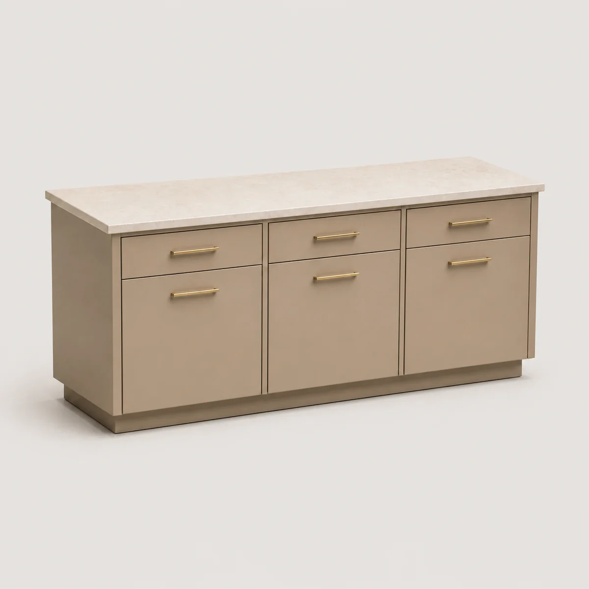 Three-bay kitchen island, the real-world character this definition is written to capture