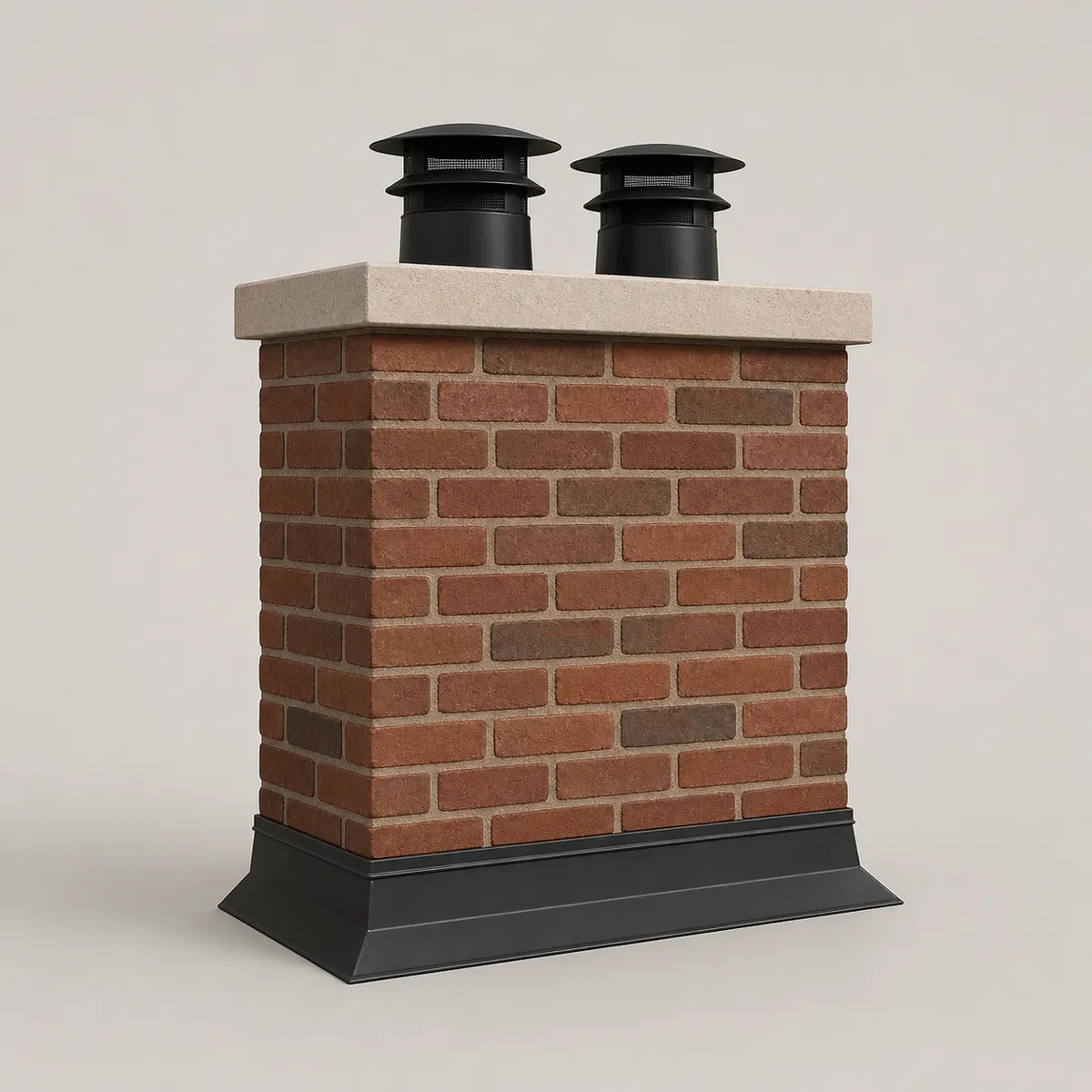 Twin-flue brick chimney, shown as a photorealistic visual reference