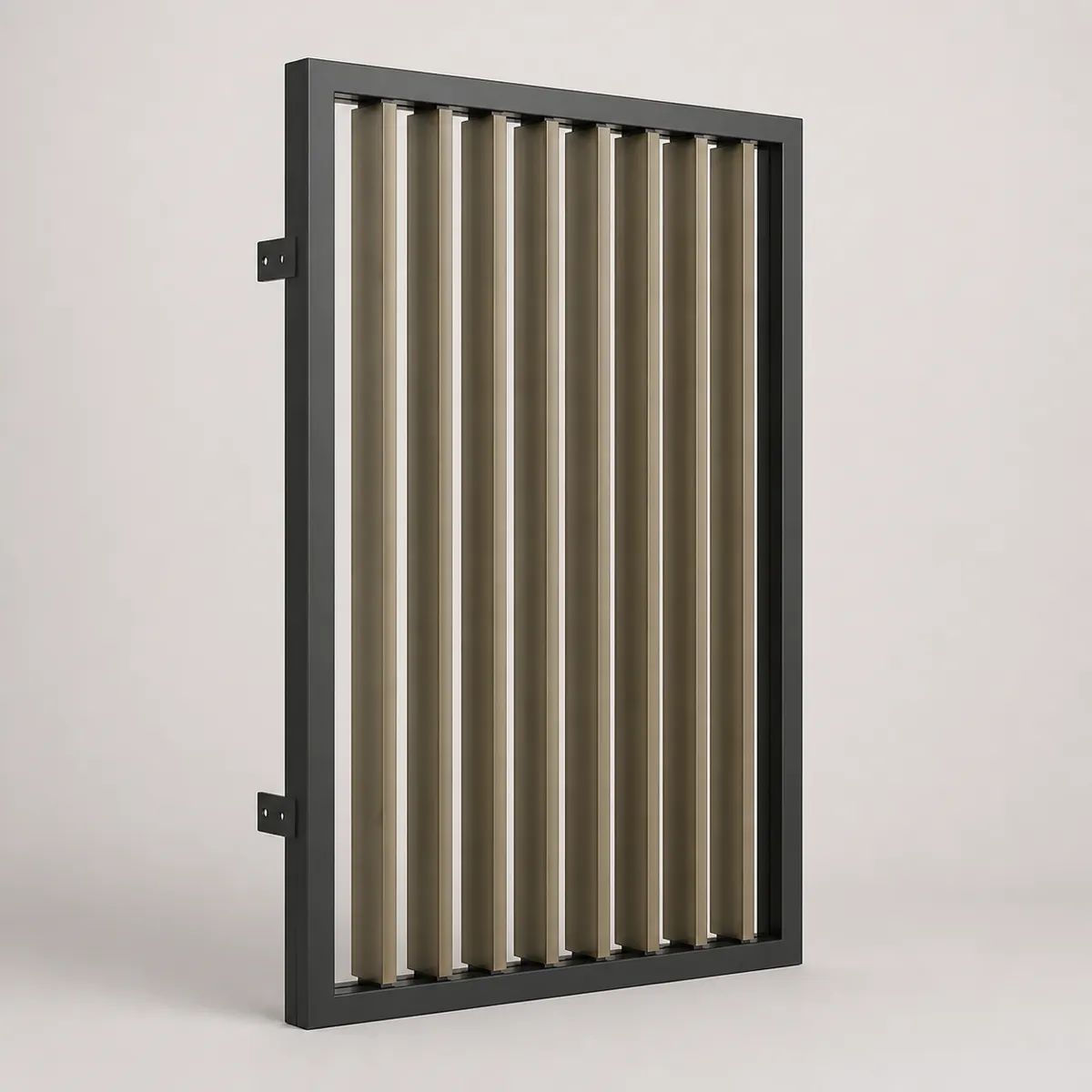 Vertical external louvre screen, shown as a photorealistic visual reference